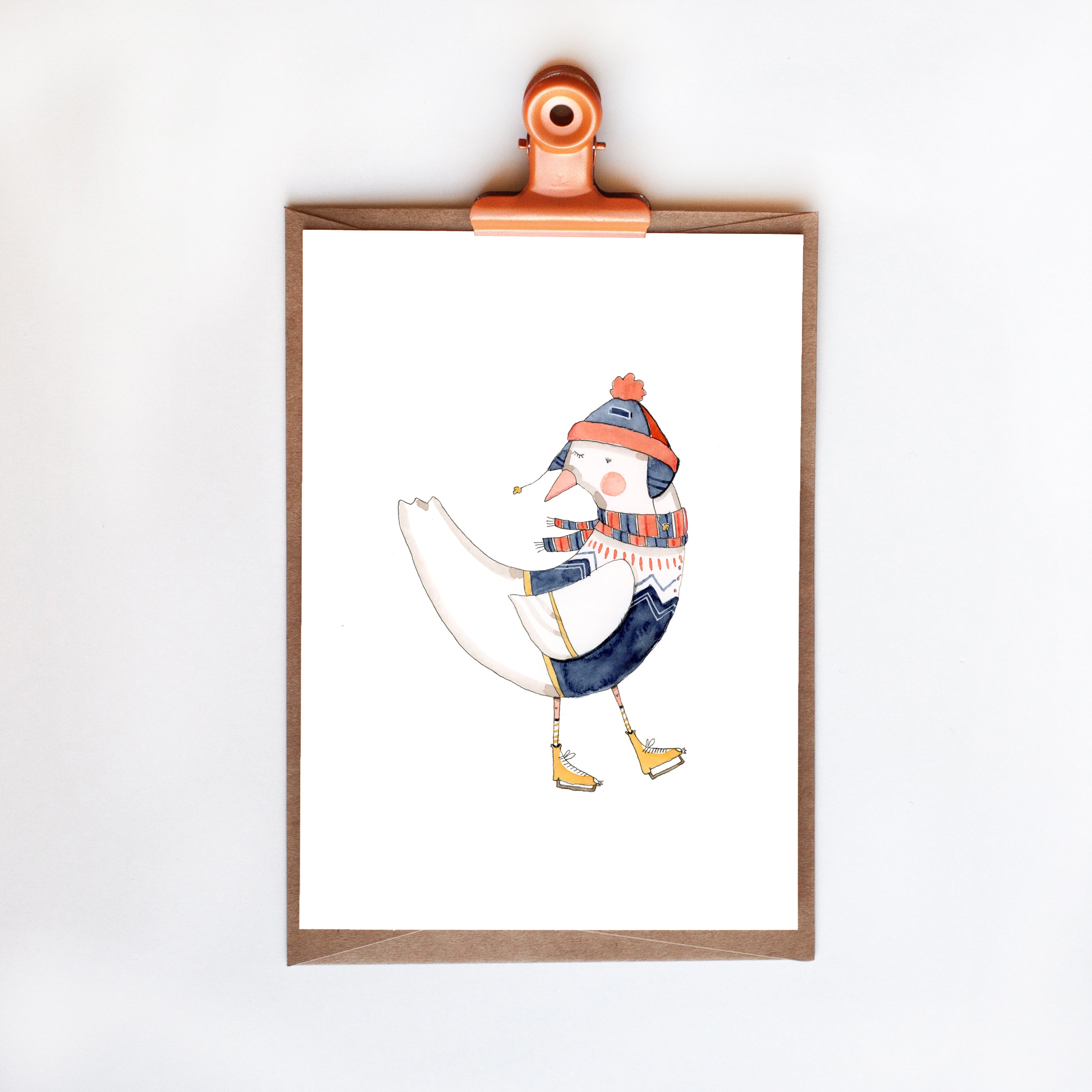 Greeting card - skating goose